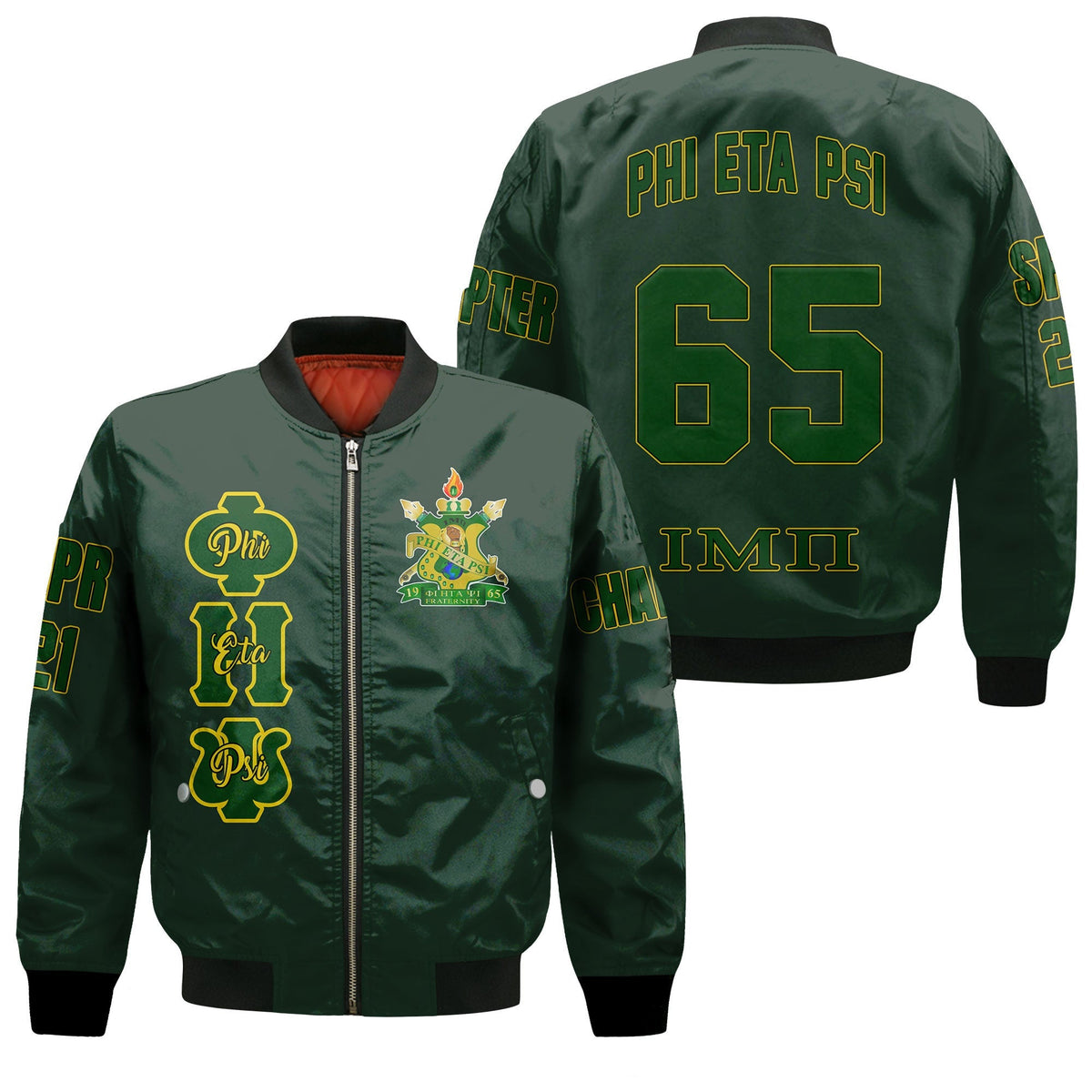 (Custom) Wonder Print Shop Jacket - Phi Eta Psi Sleeve Zip Bomber Jacket RLT8 - Wonder Print Shop
