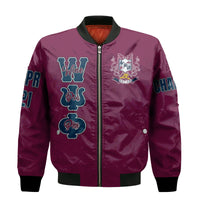 (Custom) Wonder Print Shop Jacket - Wine Psi Phi Sleeve Zip Bomber Jacket RLT8 - Wonder Print Shop