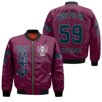 (Custom) Wonder Print Shop Jacket - Wine Psi Phi Sleeve Zip Bomber Jacket RLT8 - Wonder Print Shop