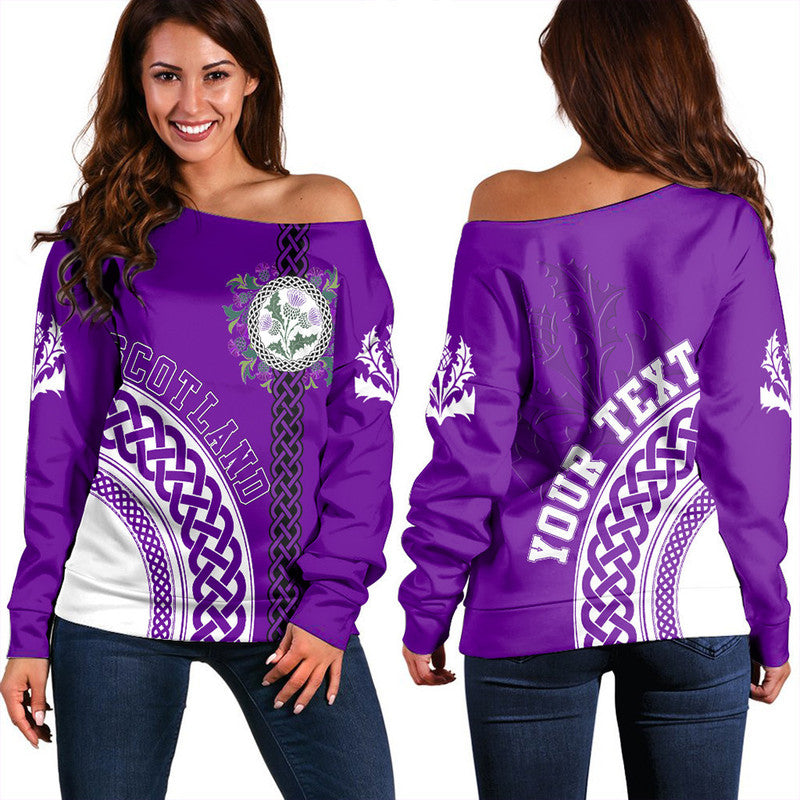 (Custom Text) Scotland Purple Thistle Women Off Shoulder Sweater RLT12 - Wonder Print Shop