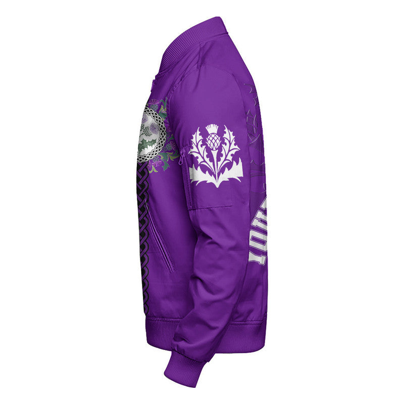 (Custom Text) Scotland Purple Thistle Sleeve Zip Bomber Jacket RLT12 - Wonder Print Shop