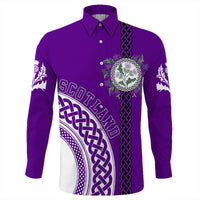 (Custom Text) Scotland Purple Thistle Long Sleeve Button Shirt RLT12 - Wonder Print Shop