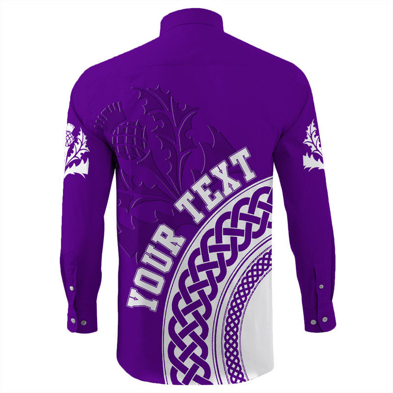 (Custom Text) Scotland Purple Thistle Long Sleeve Button Shirt RLT12 - Wonder Print Shop