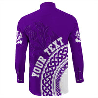 (Custom Text) Scotland Purple Thistle Long Sleeve Button Shirt RLT12 - Wonder Print Shop