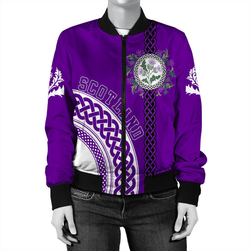 (Custom Text) Scotland Purple Thistle Bomber Jacket RLT12 - Wonder Print Shop