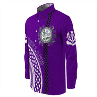 (Custom Text) Scotland Purple Thistle Long Sleeve Button Shirt RLT12 - Wonder Print Shop