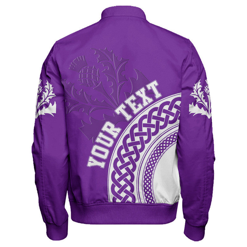 (Custom Text) Scotland Purple Thistle Sleeve Zip Bomber Jacket RLT12 - Wonder Print Shop