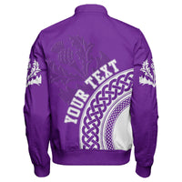 (Custom Text) Scotland Purple Thistle Sleeve Zip Bomber Jacket RLT12 - Wonder Print Shop