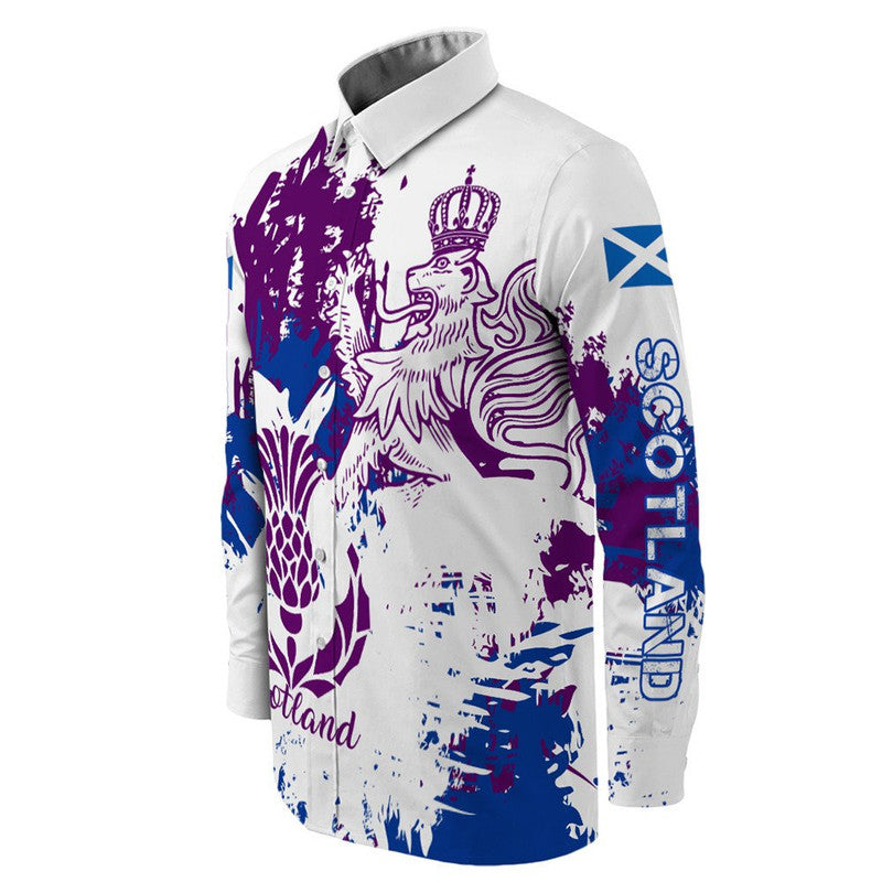 Scotland Lion King's Thistle Long Sleeve Button Shirt RLT12 - Wonder Print Shop