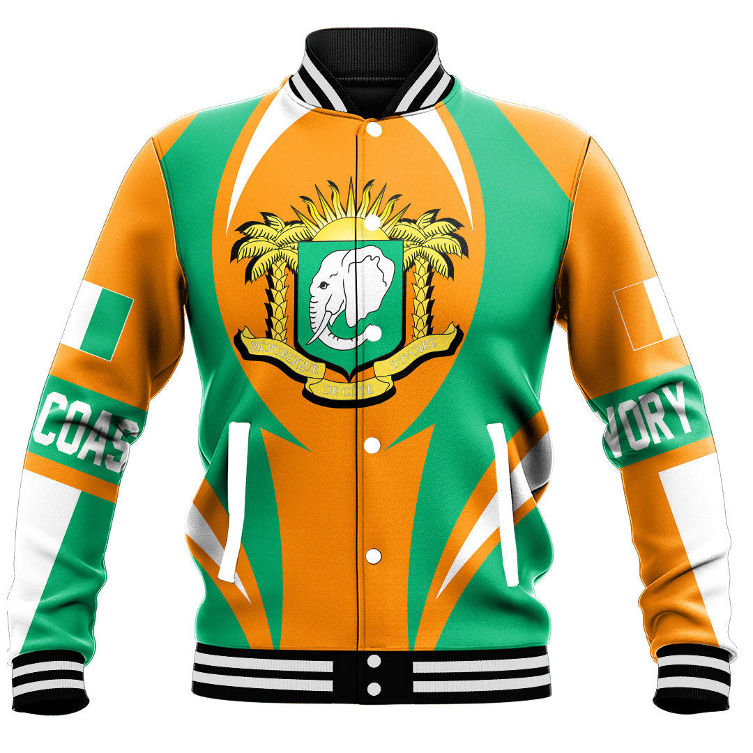 Wonder Print Shop Clothing - Ivory Coast Action Flag Baseball Jacket RLT7 - Wonder Print Shop