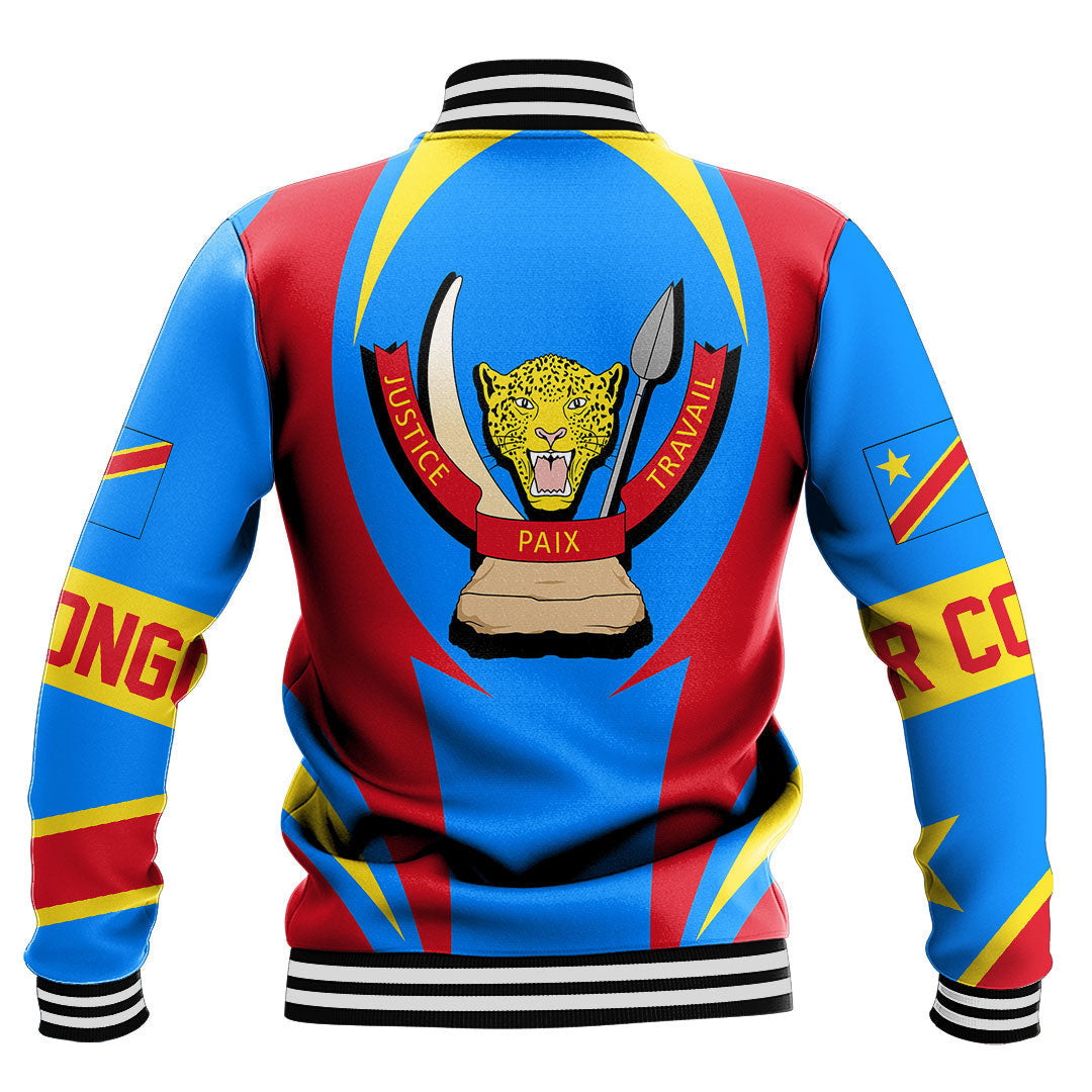 Wonder Print Shop Clothing - Democratic Republic Of The Congo Action Flag Baseball Jacket RLT7 - Wonder Print Shop