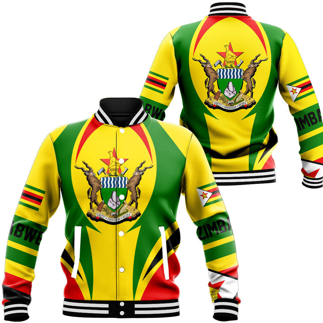 Wonder Print Shop Clothing - Zimbabwe Action Flag Baseball Jacket RLT7 - Wonder Print Shop