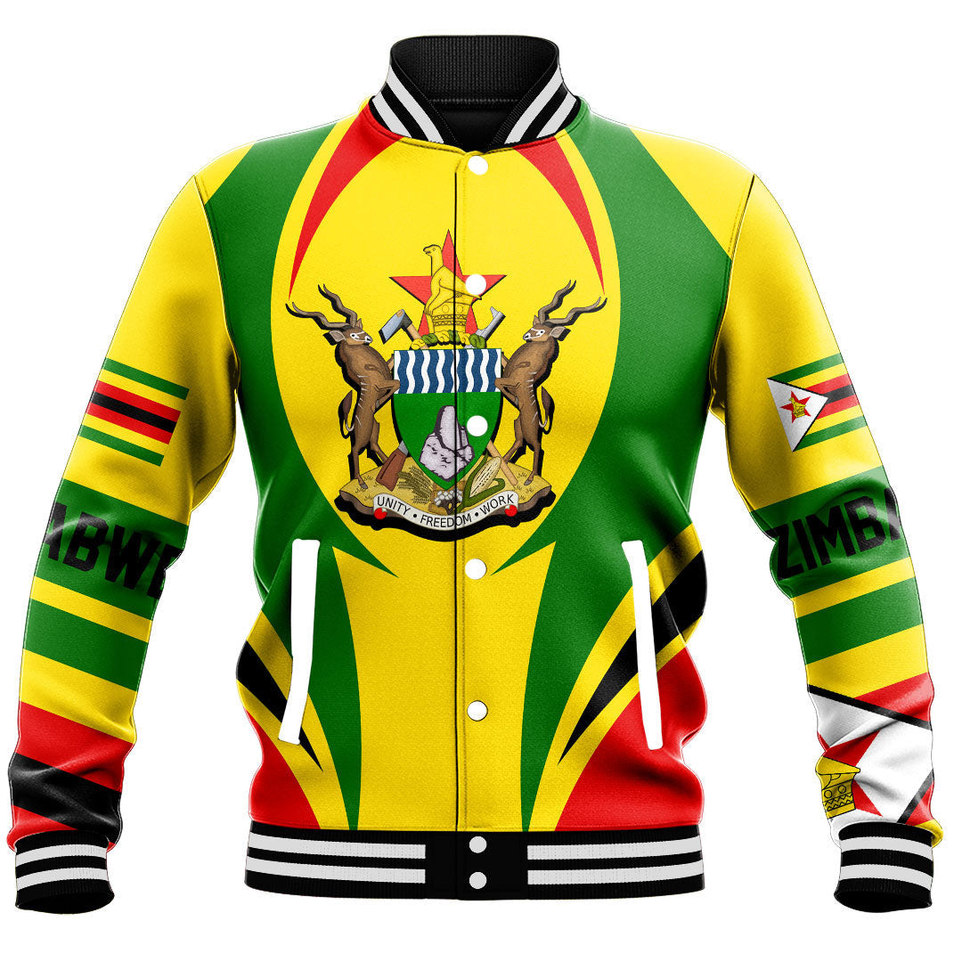 Wonder Print Shop Clothing - Zimbabwe Action Flag Baseball Jacket RLT7 - Wonder Print Shop