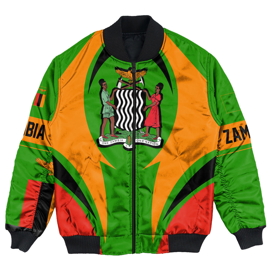 Getteestore Clothing - Zambia Action Flag Bomber Jacket RLT7 - Wonder Print Shop