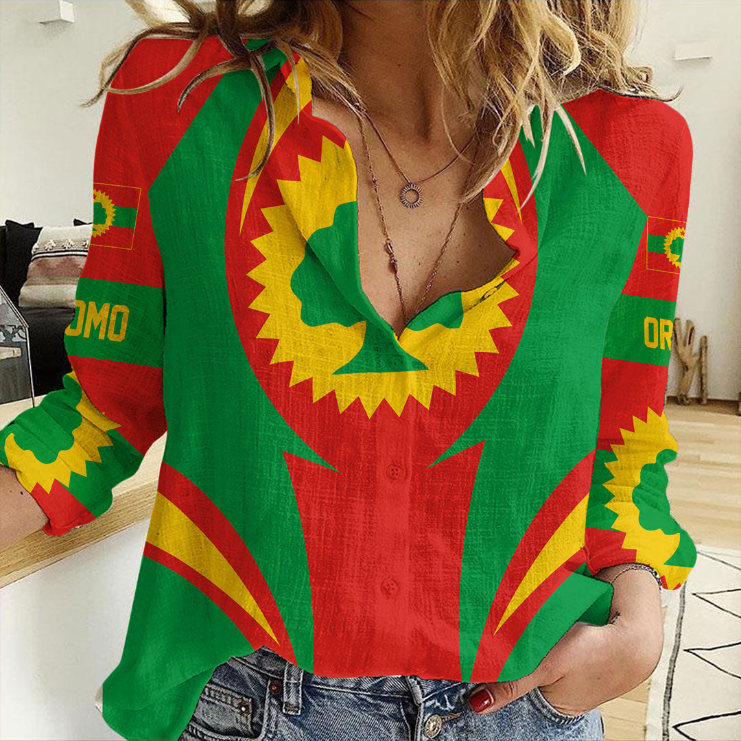 Wonder Print Shop Clothing - Oromo Action Flag Women Casual Shirt RLT7 - Wonder Print Shop