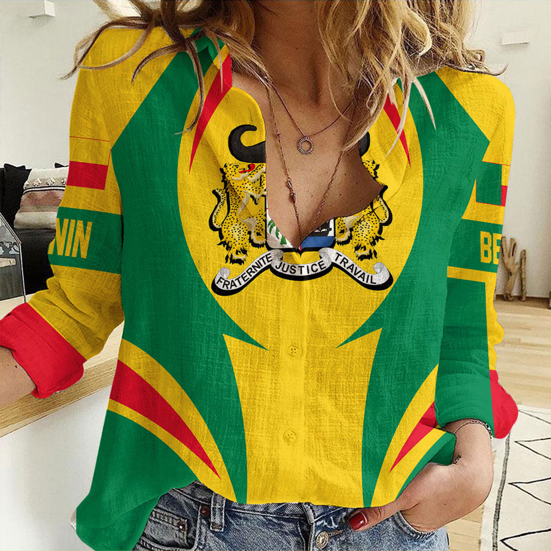 Wonder Print Shop Clothing - Benin Action Flag Women Casual Shirt RLT7 - Wonder Print Shop