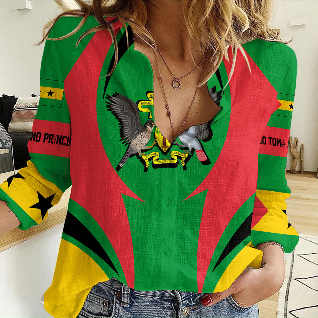 Wonder Print Shop Clothing - S o Tom and Prncipe Action Flag Women Casual Shirt RLT7 - Wonder Print Shop