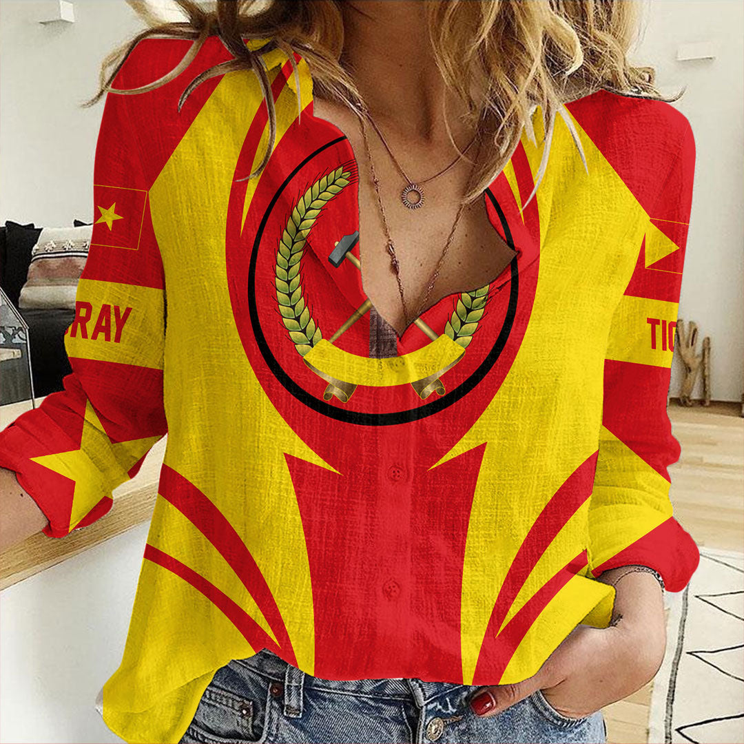 Wonder Print Shop Clothing - Tigray Action Flag Women Casual Shirt RLT7 - Wonder Print Shop