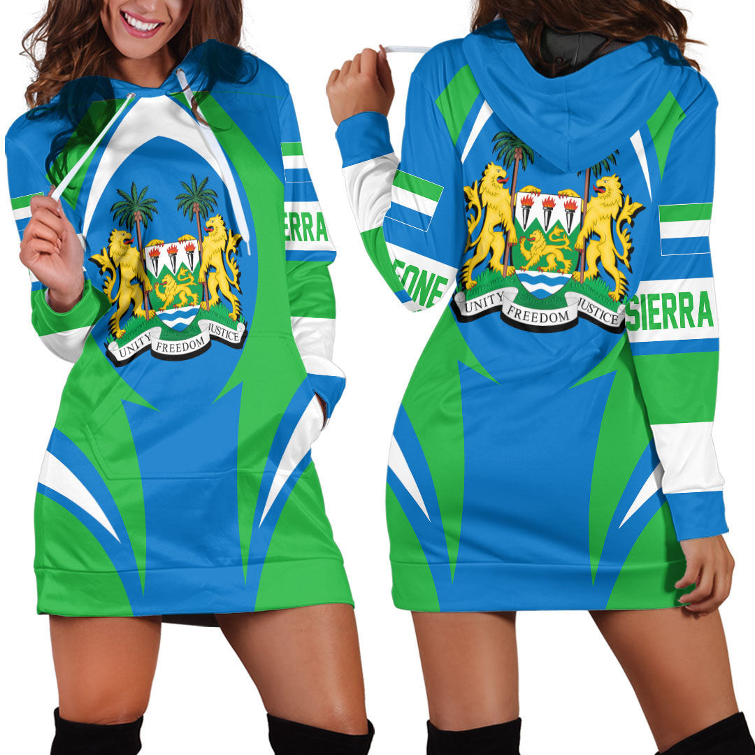 Wonder Print Shop Clothing - Sierra Leone Action Flag Hoodie Dress RLT7 - Wonder Print Shop