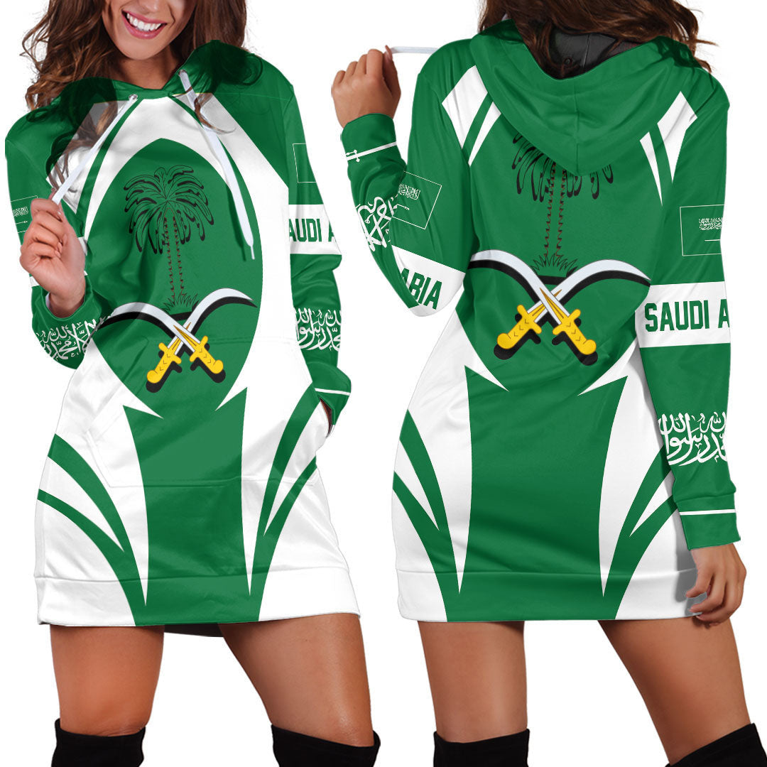 Wonder Print Shop Clothing - Saudi Arabia Action Flag Hoodie Dress RLT7 - Wonder Print Shop