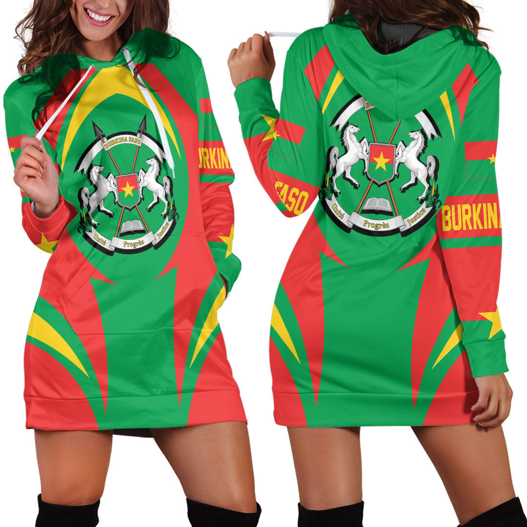 Wonder Print Shop Clothing - Burkina Faso Action Flag Hoodie Dress RLT7 - Wonder Print Shop