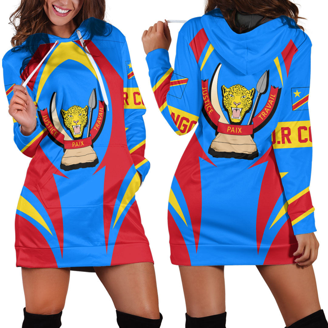 Wonder Print Shop Clothing - Democratic Republic Of The Congo Action Flag Hoodie Dress RLT7 - Wonder Print Shop
