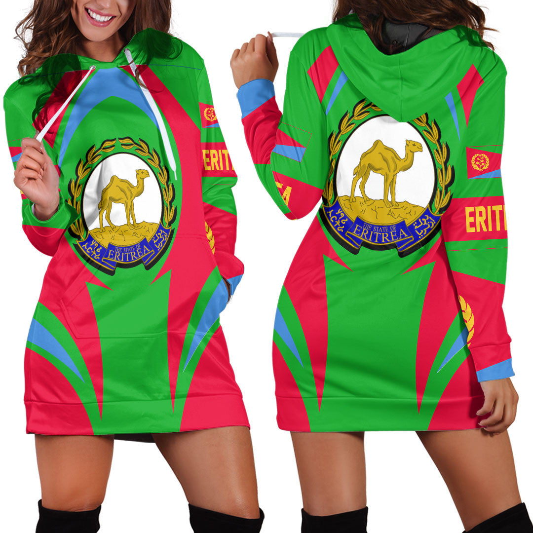 Wonder Print Shop Clothing - Eritrea Action Flag Hoodie Dress RLT7 - Wonder Print Shop