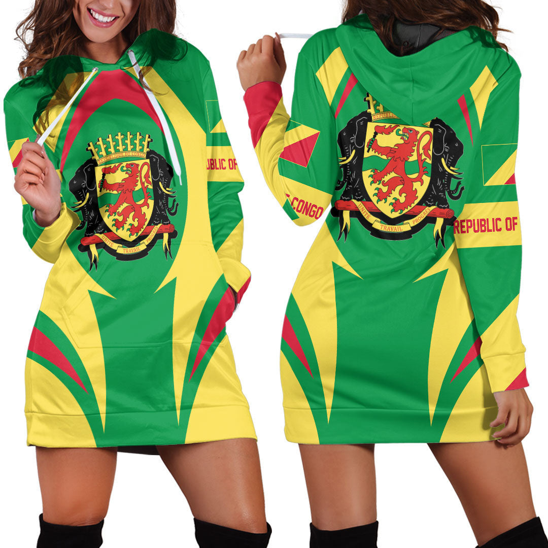 Wonder Print Shop Clothing - Republic Of The Congo Action Flag Hoodie Dress RLT7 - Wonder Print Shop