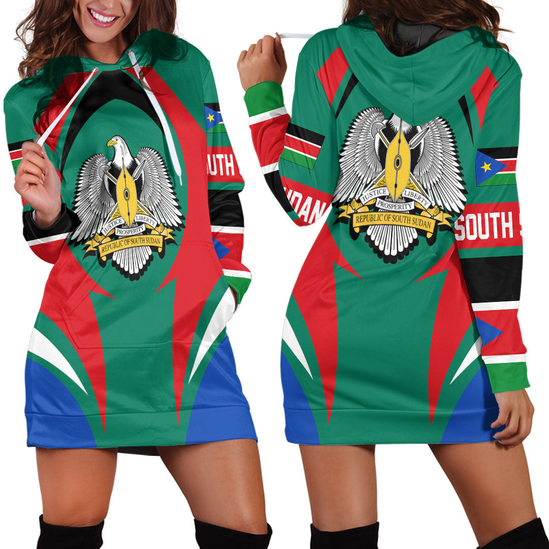 Wonder Print Shop Clothing - South Sudan Action Flag Hoodie Dress RLT7 - Wonder Print Shop