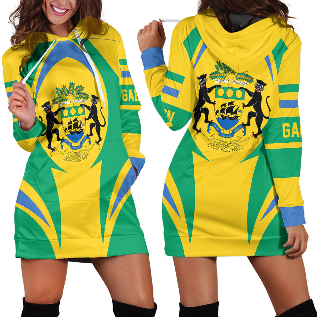 Wonder Print Shop Clothing - Gabon Action Flag Hoodie Dress RLT7 - Wonder Print Shop