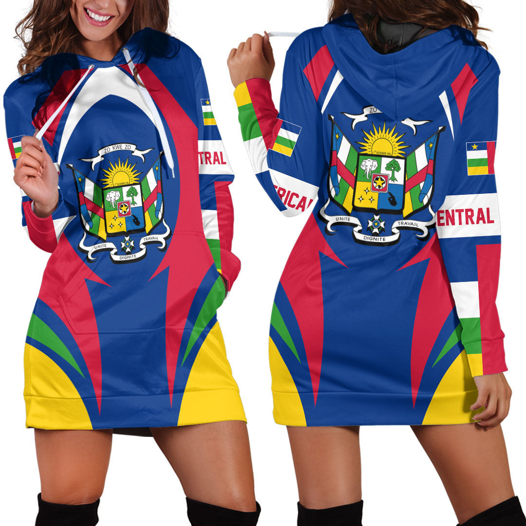 Wonder Print Shop Clothing - Central Africa Action Flag Hoodie Dress RLT7 - Wonder Print Shop