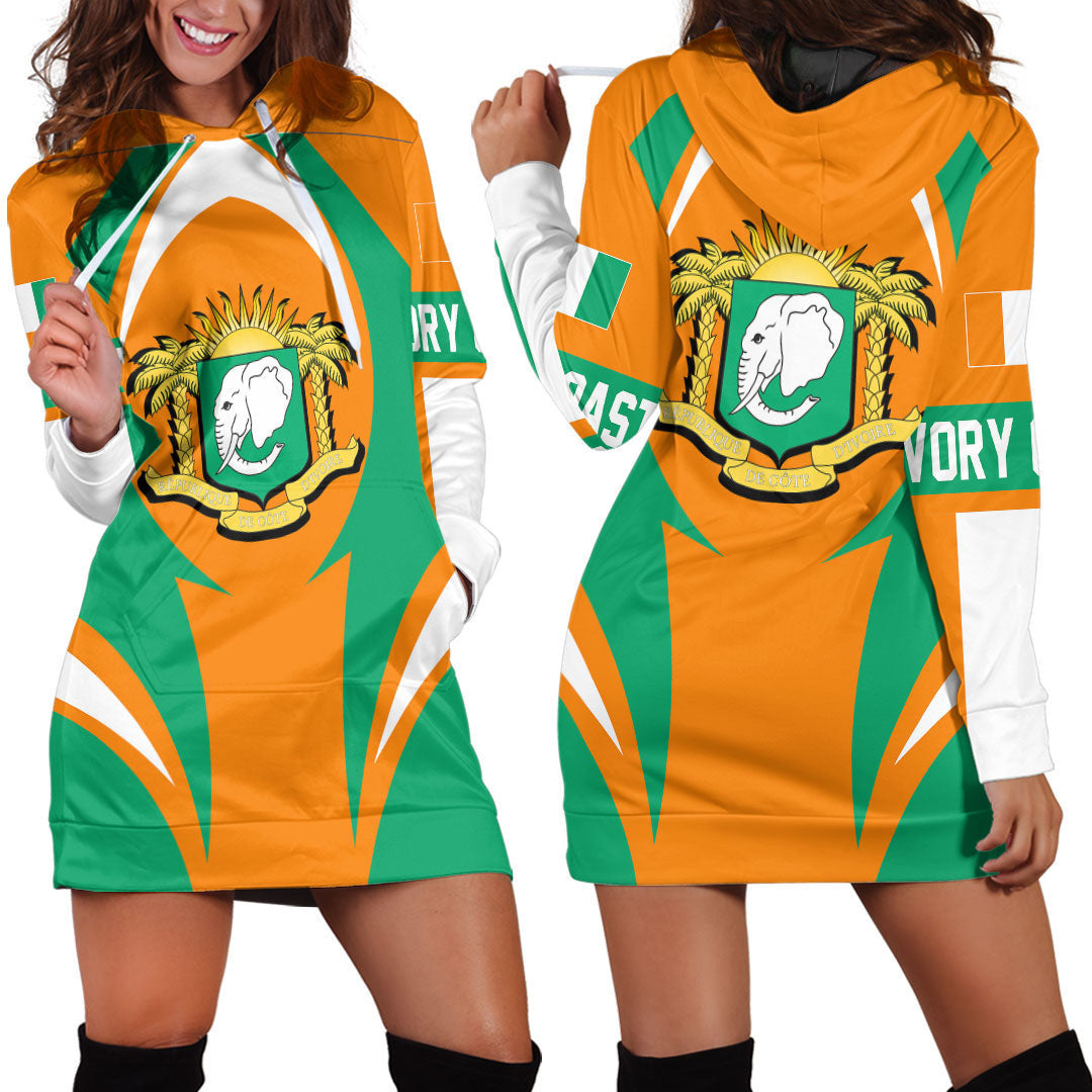 Wonder Print Shop Clothing - Ivory Coast Action Flag Hoodie Dress RLT7 - Wonder Print Shop