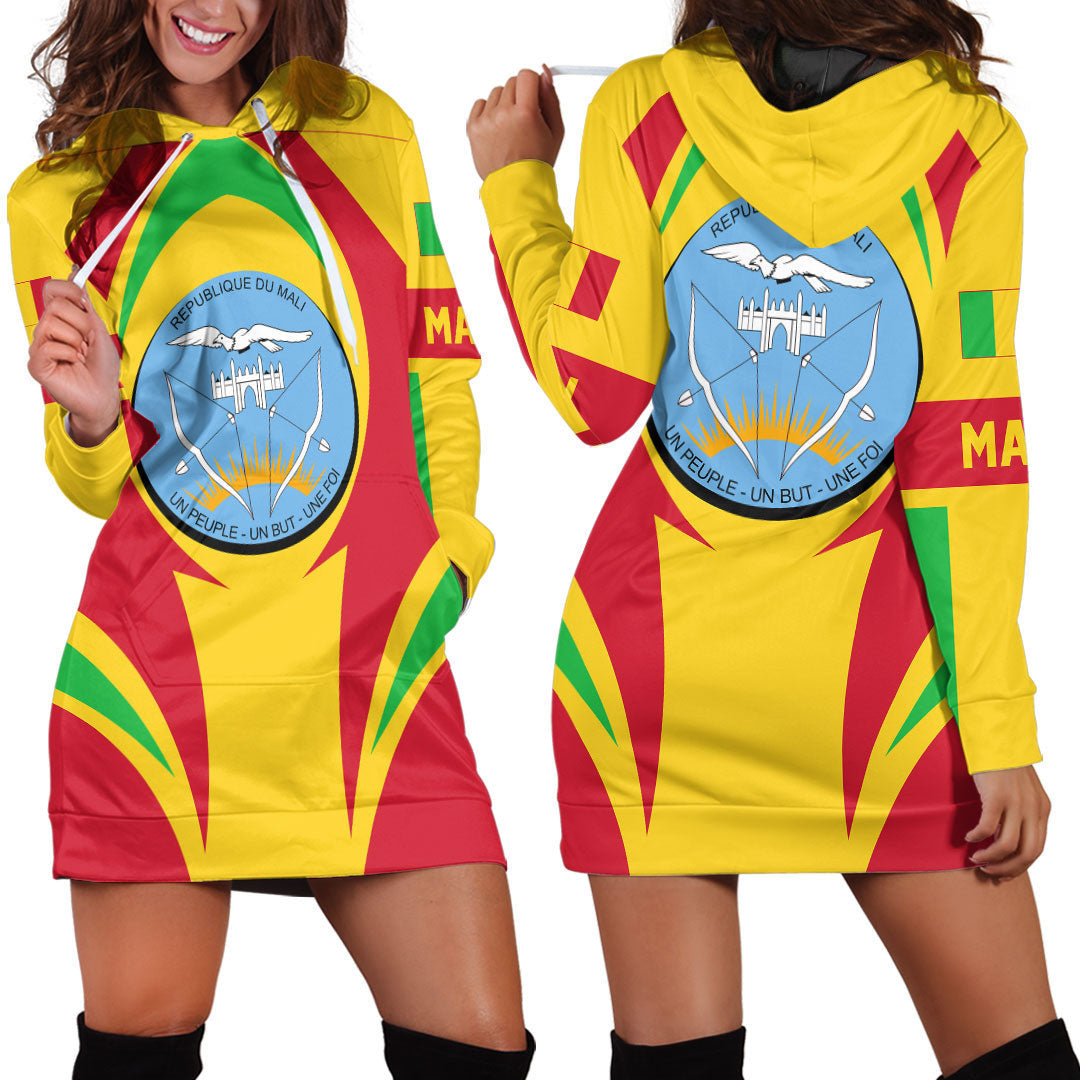 Wonder Print Shop Clothing - Mali Action Flag Hoodie Dress RLT7 - Wonder Print Shop