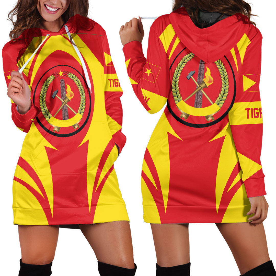 Wonder Print Shop Clothing - Tigray Action Flag Hoodie Dress RLT7 - Wonder Print Shop