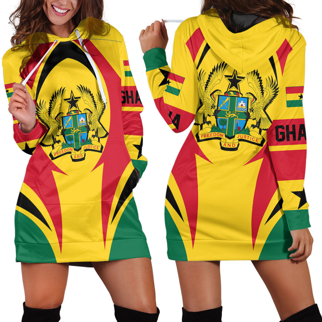 Wonder Print Shop Clothing - Ghana Action Flag Hoodie Dress RLT7 - Wonder Print Shop