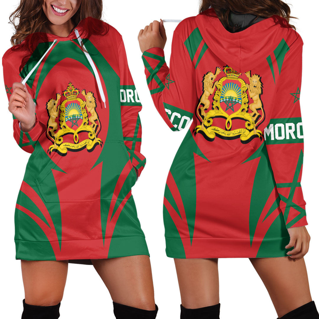Wonder Print Shop Clothing - Morocco Action Flag Hoodie Dress RLT7 - Wonder Print Shop