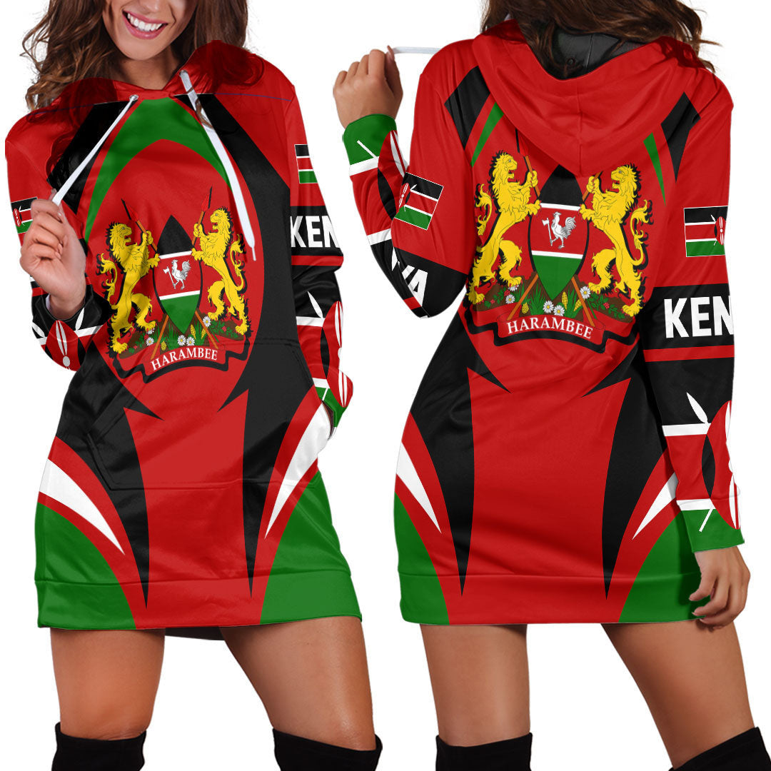 Wonder Print Shop Clothing - Kenya Action Flag Hoodie Dress RLT7 - Wonder Print Shop