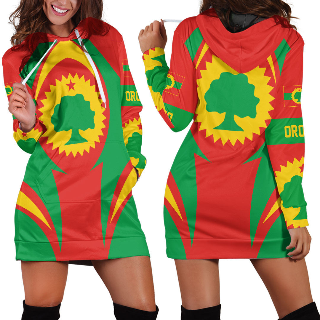 Wonder Print Shop Clothing - Oromo Action Flag Hoodie Dress RLT7 - Wonder Print Shop