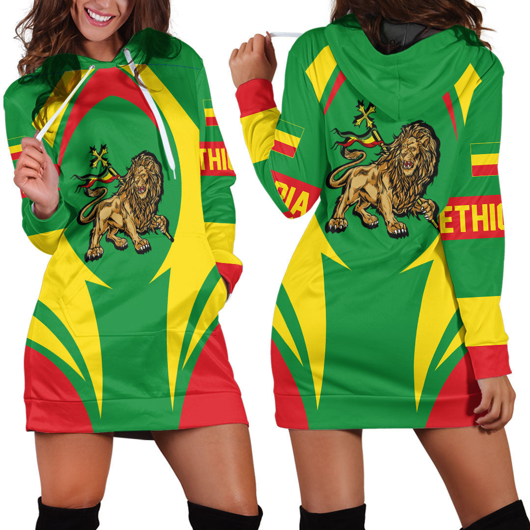 Wonder Print Shop Clothing - Ethiopia Action Flag Hoodie Dress RLT7 - Wonder Print Shop