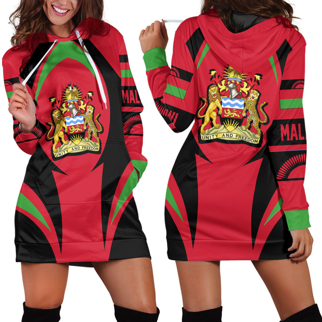 Wonder Print Shop Clothing - Malawi Action Flag Hoodie Dress RLT7 - Wonder Print Shop