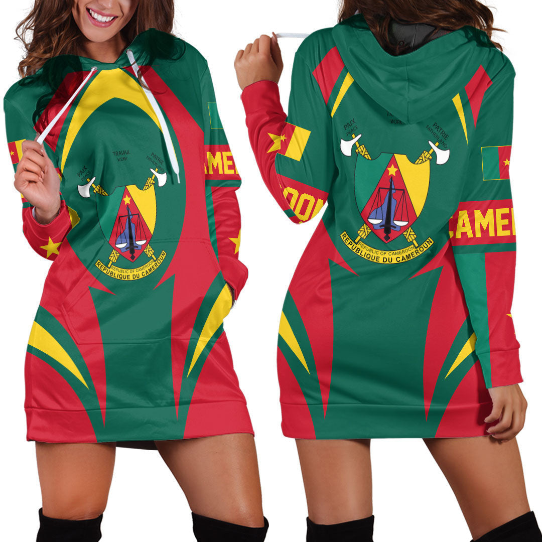Wonder Print Shop Clothing - Cameroon Action Flag Hoodie Dress RLT7 - Wonder Print Shop