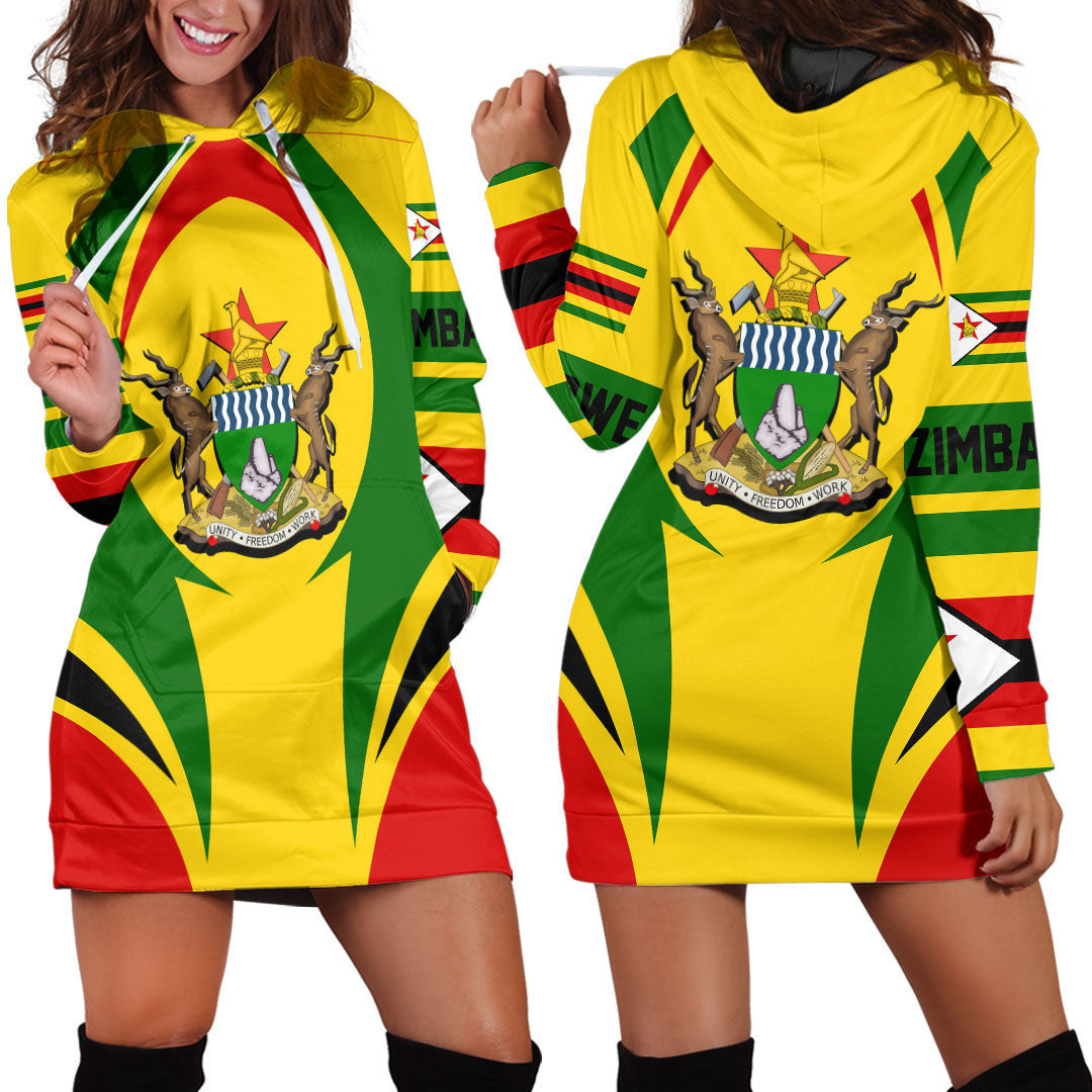 Wonder Print Shop Clothing - Zimbabwe Action Flag Hoodie Dress RLT7 - Wonder Print Shop