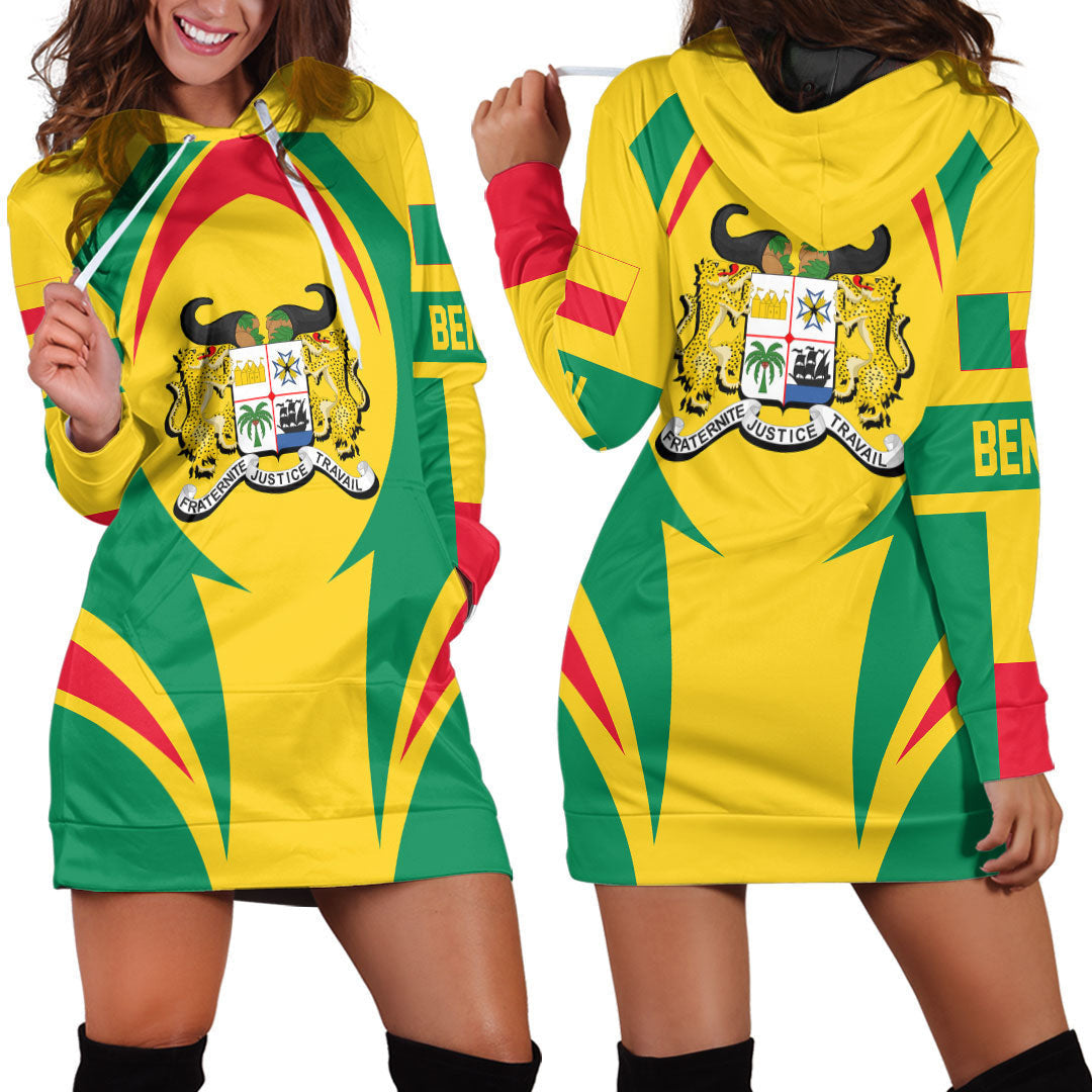 Wonder Print Shop Clothing - Benin Action Flag Hoodie Dress RLT7 - Wonder Print Shop