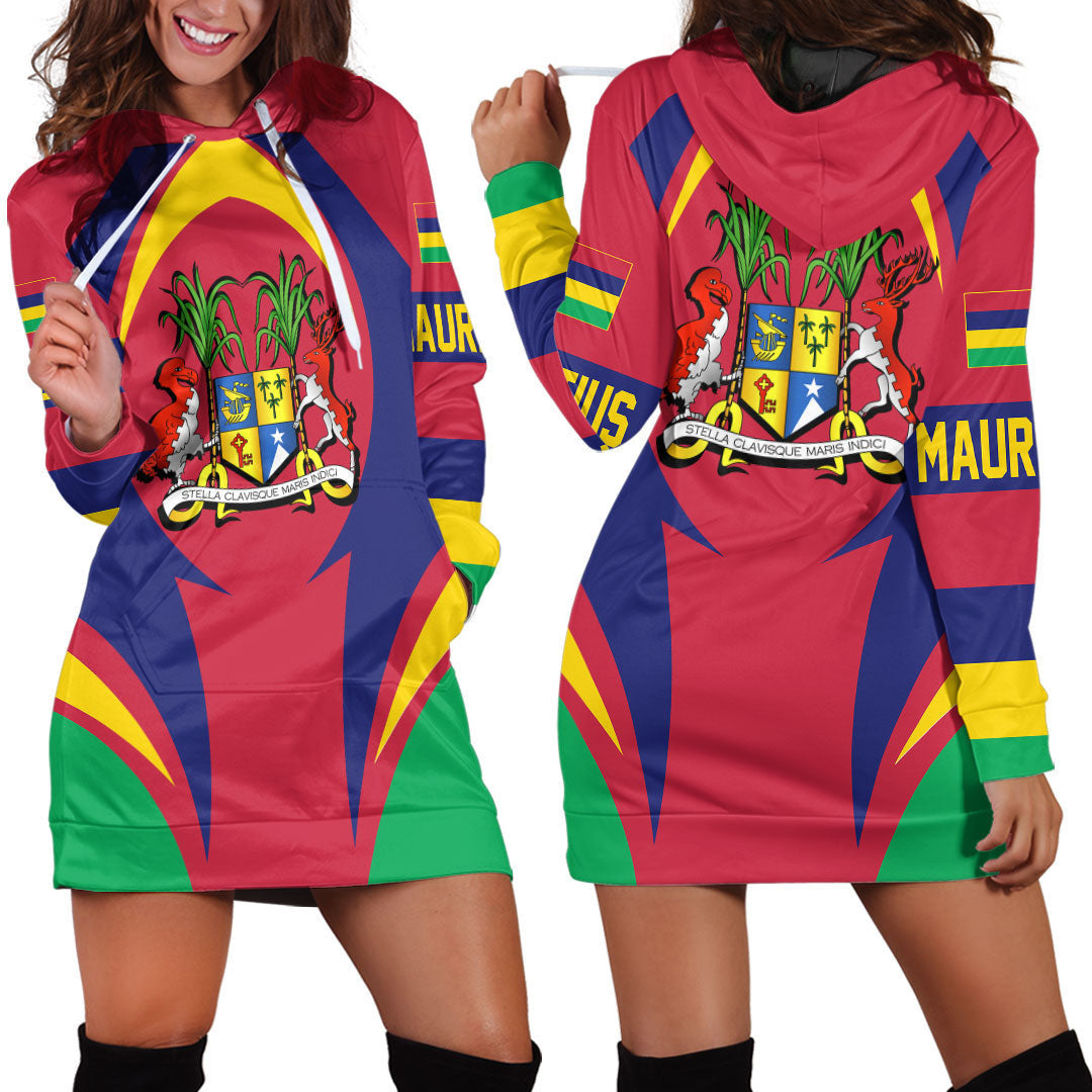 Wonder Print Shop Clothing - Mauritius Action Flag Hoodie Dress RLT7 - Wonder Print Shop
