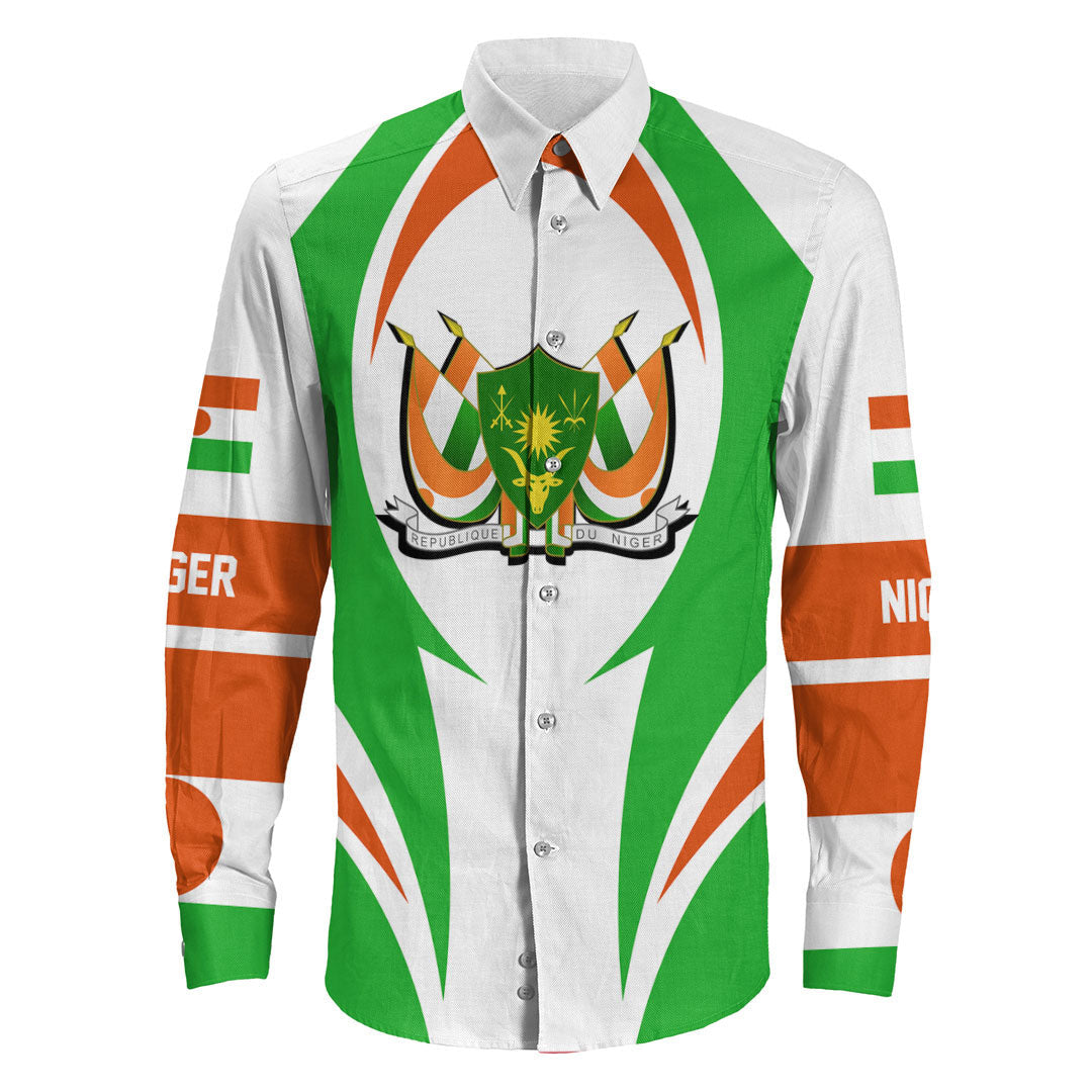 Wonder Print Shop Clothing - Niger Action Flag Long Sleeves Button Shirt RLT7 - Wonder Print Shop