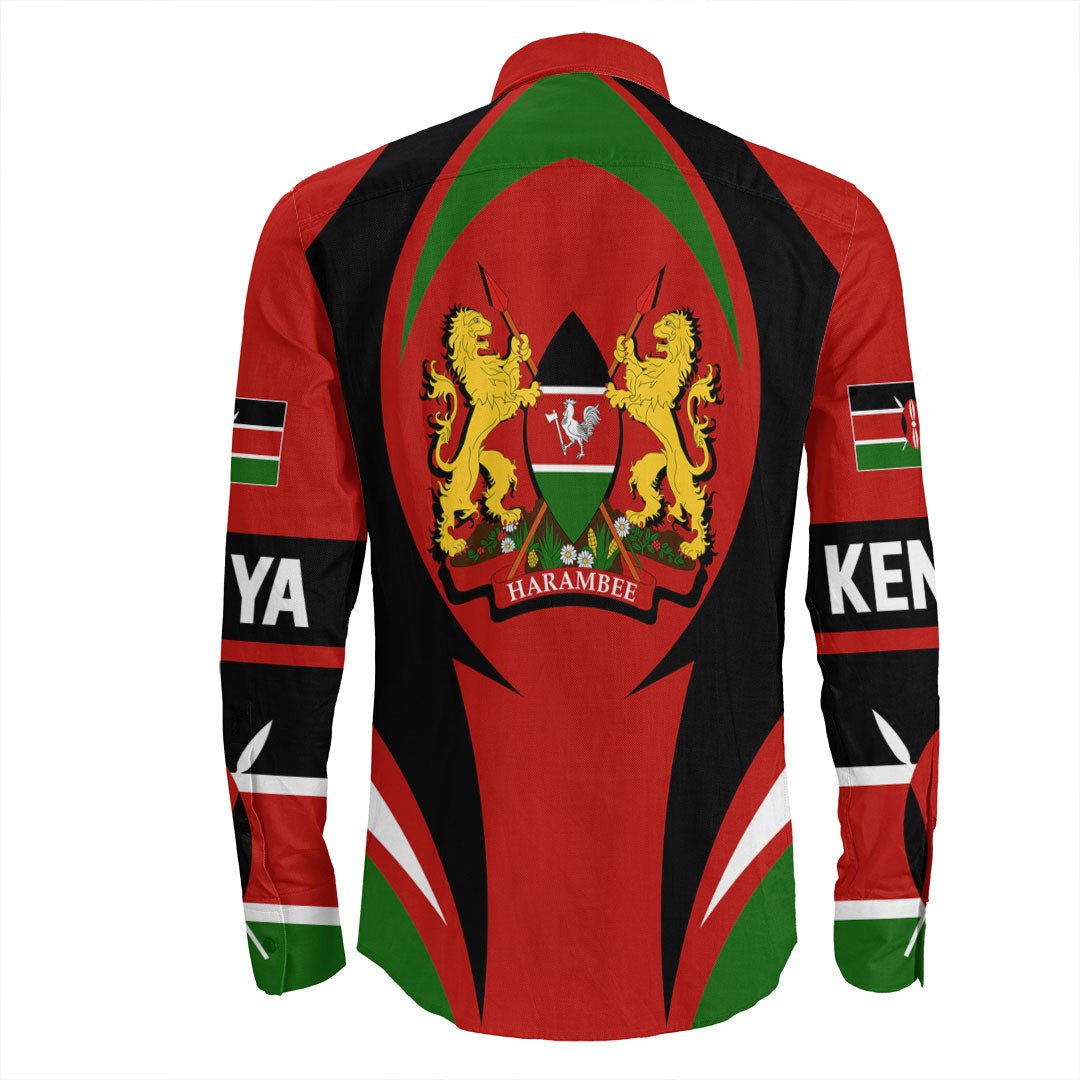 Wonder Print Shop Clothing - Kenya Action Flag Long Sleeves Button Shirt RLT7 - Wonder Print Shop