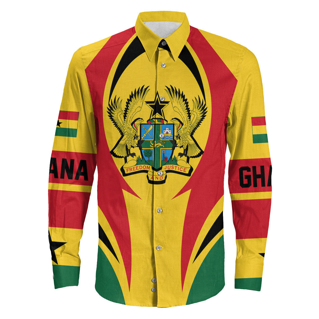Wonder Print Shop Clothing - Ghana Action Flag Long Sleeves Button Shirt RLT7 - Wonder Print Shop