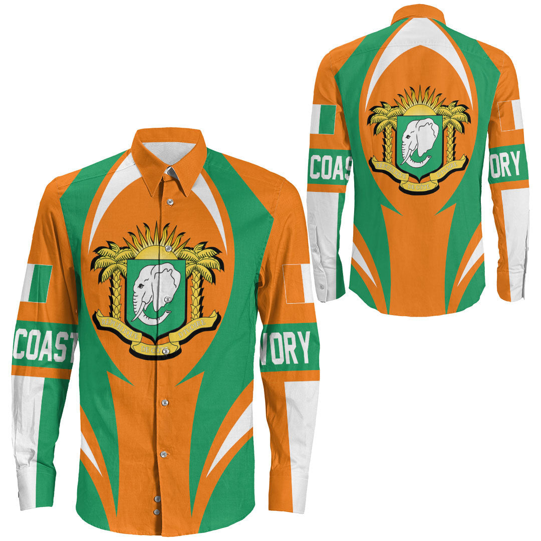 Wonder Print Shop Clothing - Ivory Coast Action Flag Long Sleeves Button Shirt RLT7 - Wonder Print Shop