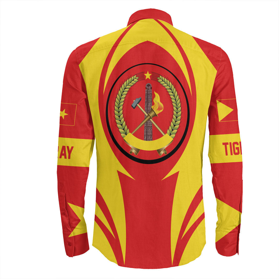 Wonder Print Shop Clothing - Tigray Action Flag Long Sleeves Button Shirt RLT7 - Wonder Print Shop