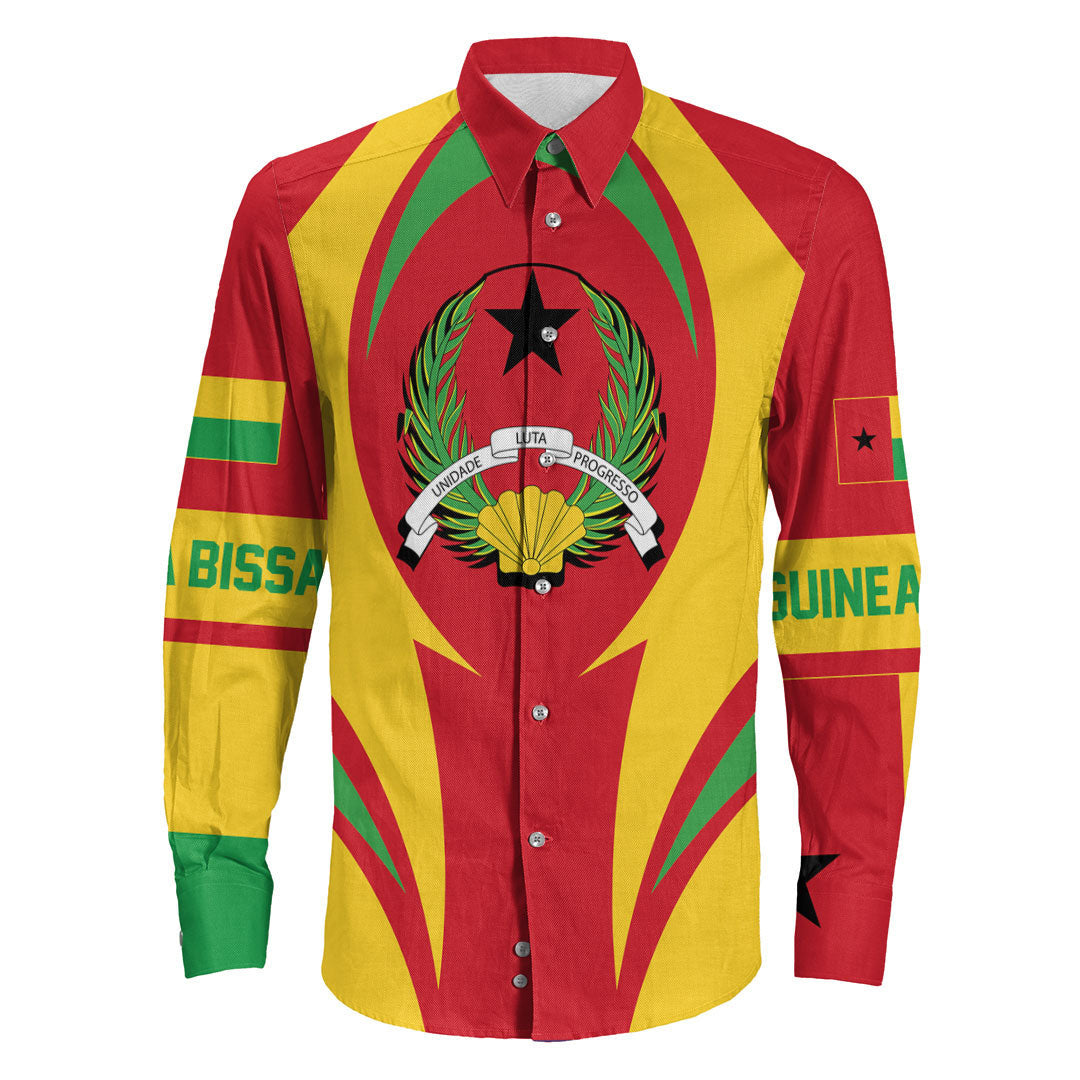 Wonder Print Shop Clothing - Guinea Bissau Action Flag Long Sleeves Button Shirt RLT7 - Wonder Print Shop
